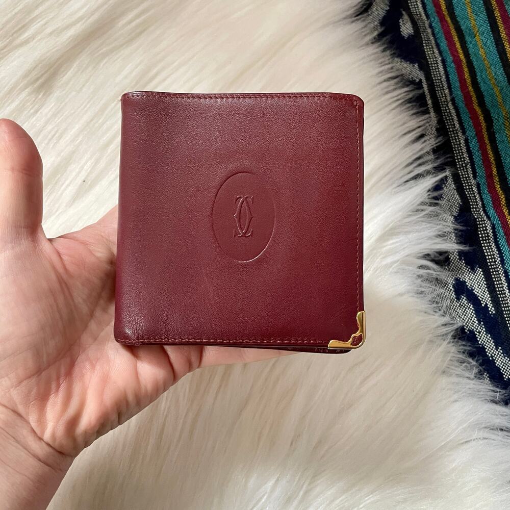 Cartier Bordeaux Red leather wallet vintage square bifold compact